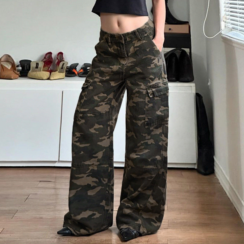 Camouflage Multi Pocket Loose Jeans Sexy Street Cool Low Waist Slimming Trousers