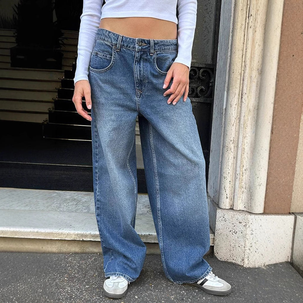 Pants Retro Washed Mop Pants High Waist Slimming Jeans Women