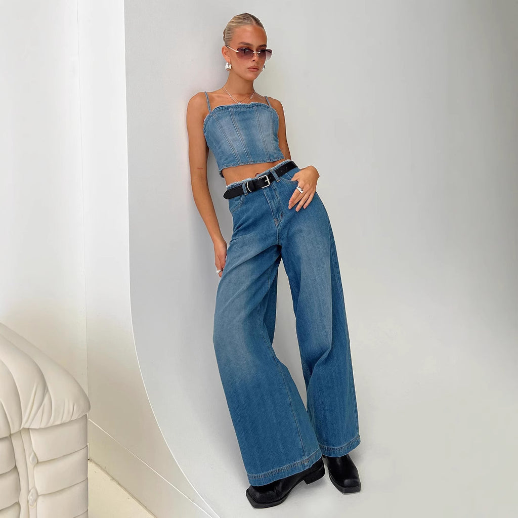 Retro Wide Leg High Waist Loose Slimming Straight Street Jeans