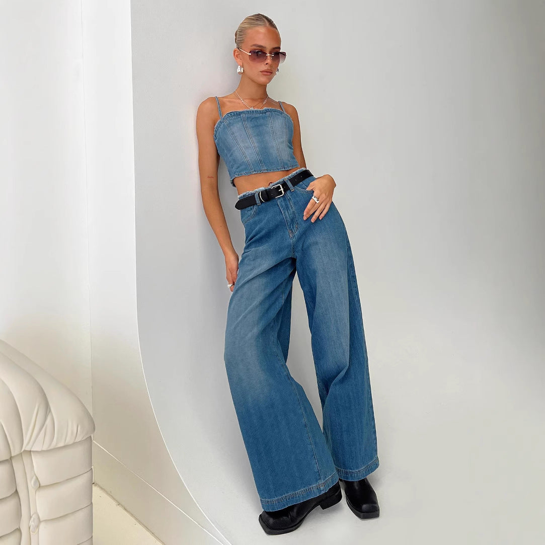 Retro Wide Leg High Waist Loose Slimming Straight Street Jeans