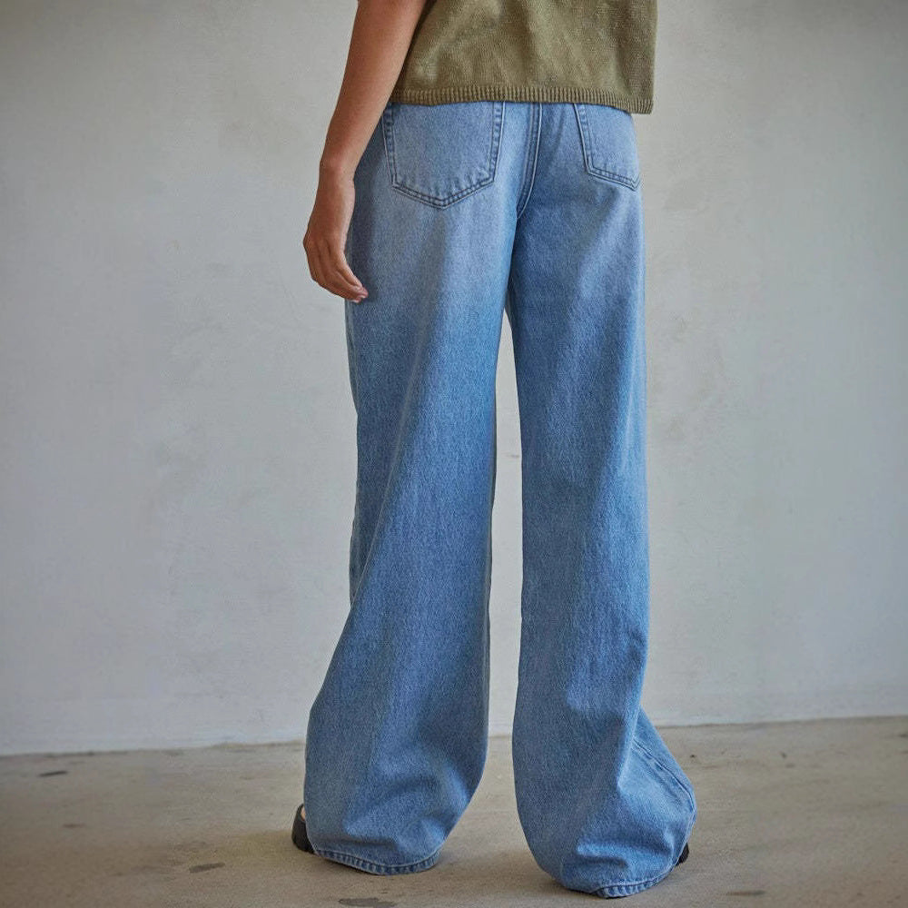 Worn Looking Washed out High Waist Loose Slimming Straight Jeans All Matching Wide Leg Mop Pants Women