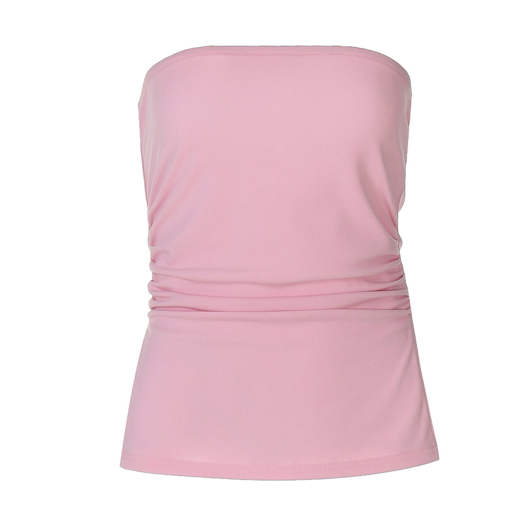 Women Clothing Summer Sexy Solid Color Tube Top Stretch Tight off Shoulder Top