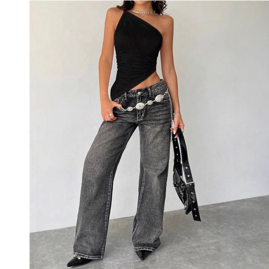 Women Clothing Sweet Spicy Vest Spring Summer Irregular Asymmetric Hem off the Shoulder Top