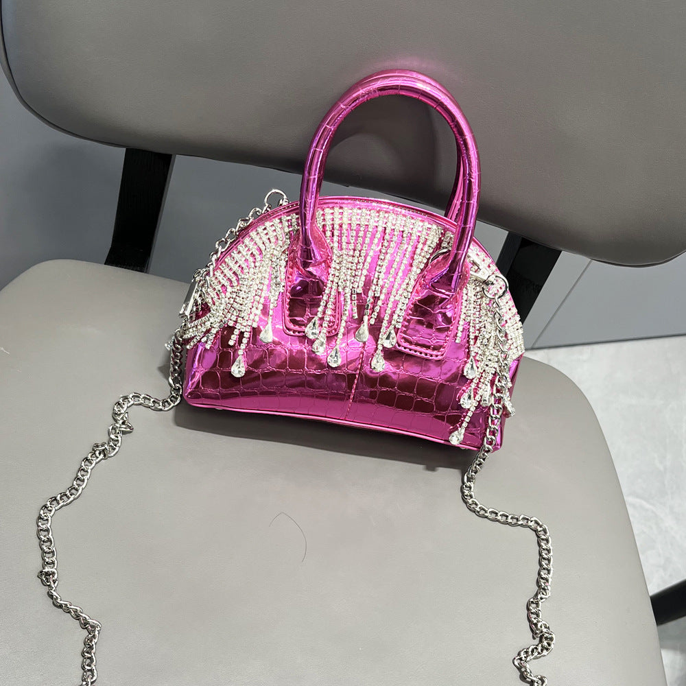 One-shoulder Crossbody Glossy Diamond Tassel Handbags