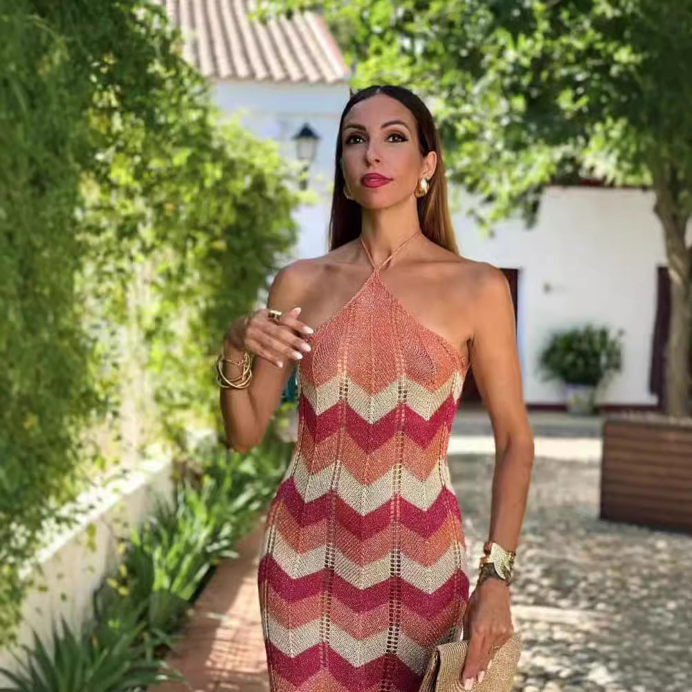 Women's Hollow Out Stitching Bikini Holiday Long Seaside Dress