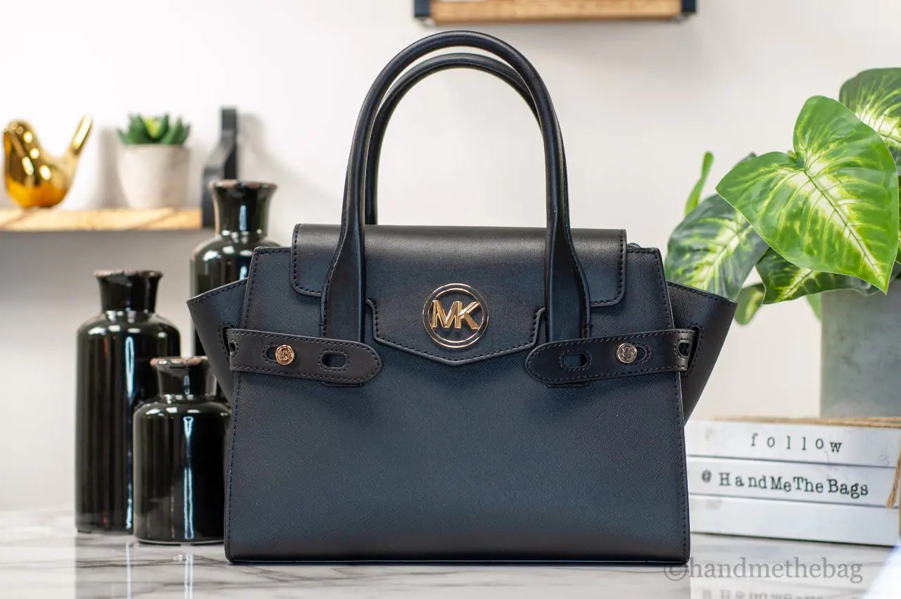 Michael Kors Carmen Medium Black Leather Satchel