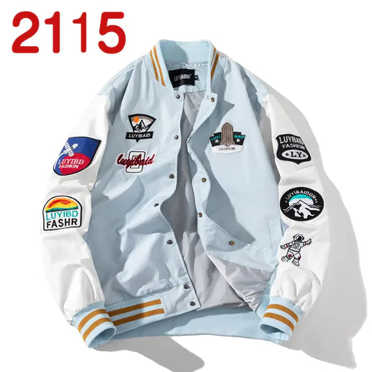 Embroidered Color Block Baseball Jacket