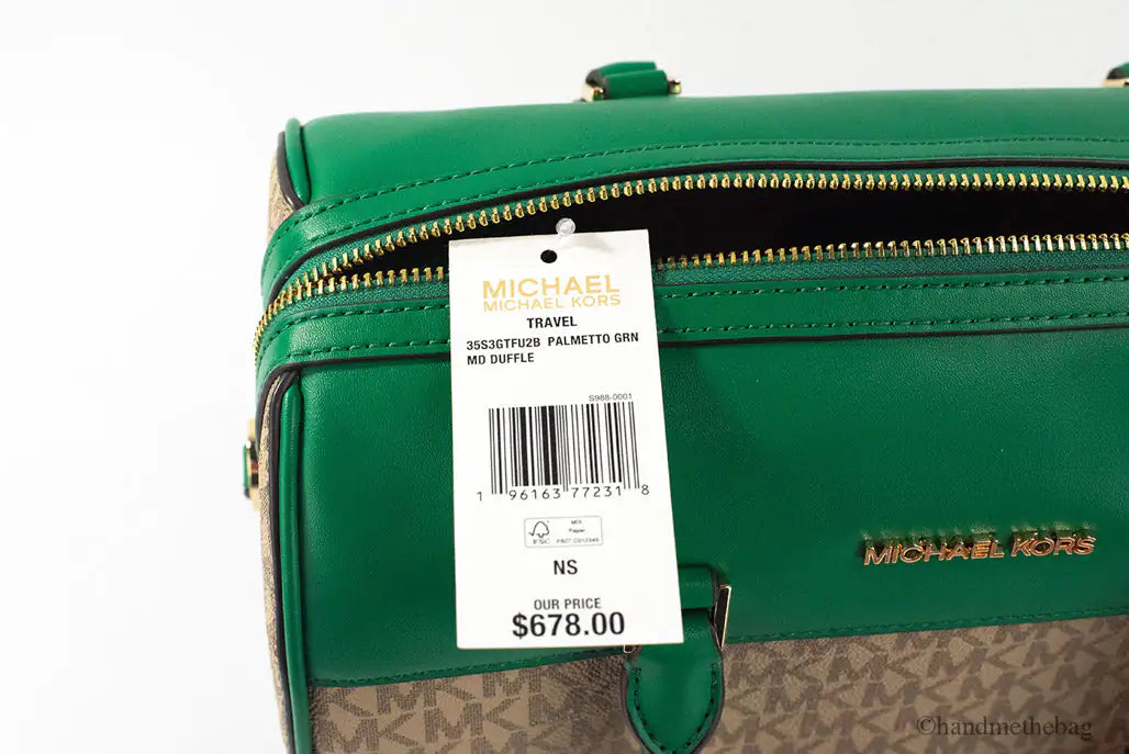 Michael Kors Travel Medium Palmetto Green Signature Duffle Bag